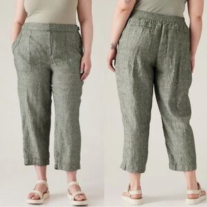 Athleta Voyager Green Linen Ankle Pants Pockets Women’s Size 14 Tall 34X29